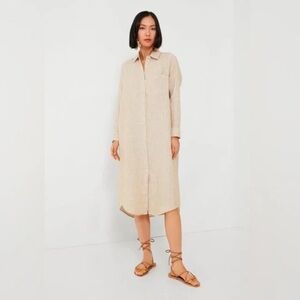 Faherty Linen Laguna Midi Dress in Golden Sun Stripe size Small